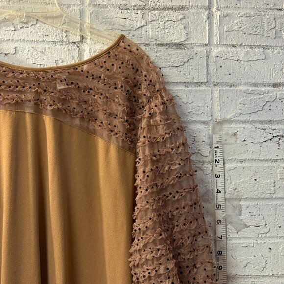 Cato Plus Size 22/24W Sheer Dot Sleeve Blouse – Brown Ruffle Mesh Detail - Picture 2 of 10